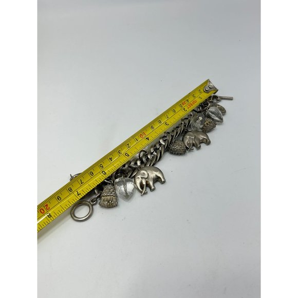 Vintage Loaded Charm Bracelet Lucite Beads Elephants Flat Links Figural Bracelet - Picture 8 of 8